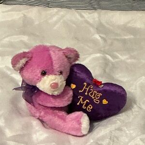 Charming Pink Plush Bear with Purple Heart